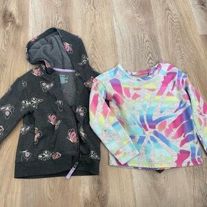 Girls Black Butterfly Zip Hoodie & Colorful Pastel Sweatshirt Set